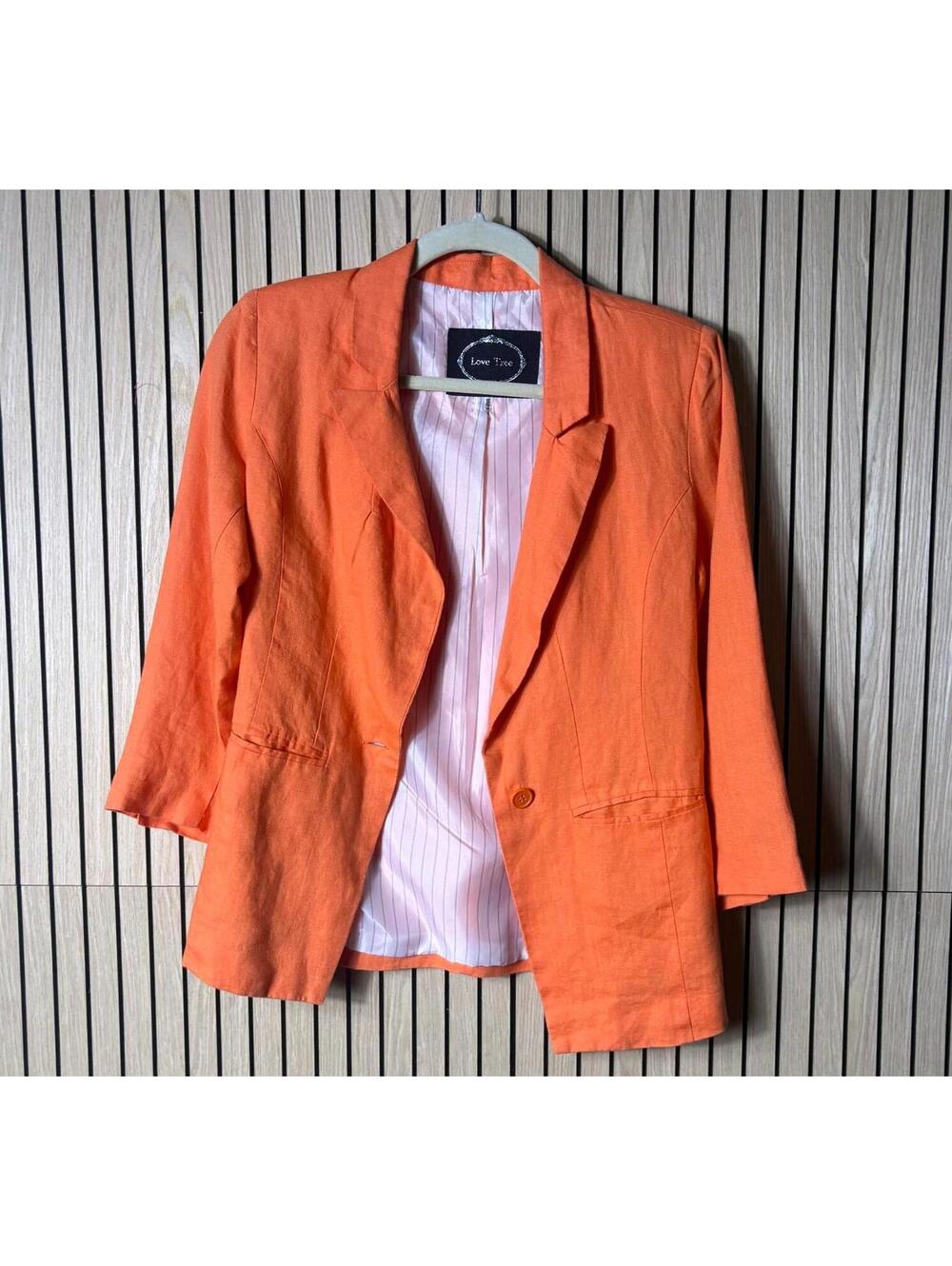 052 Love Tree Coral/Orange Linen Blazer Jacket (Size M, EUC)
